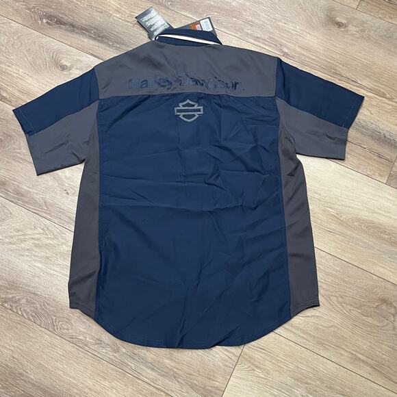 HARLEY-DAVIDSON Men's H-D TECH Quick Dry Shirt Size L In Colorblock Mood Indigo - Picture 6 of 10